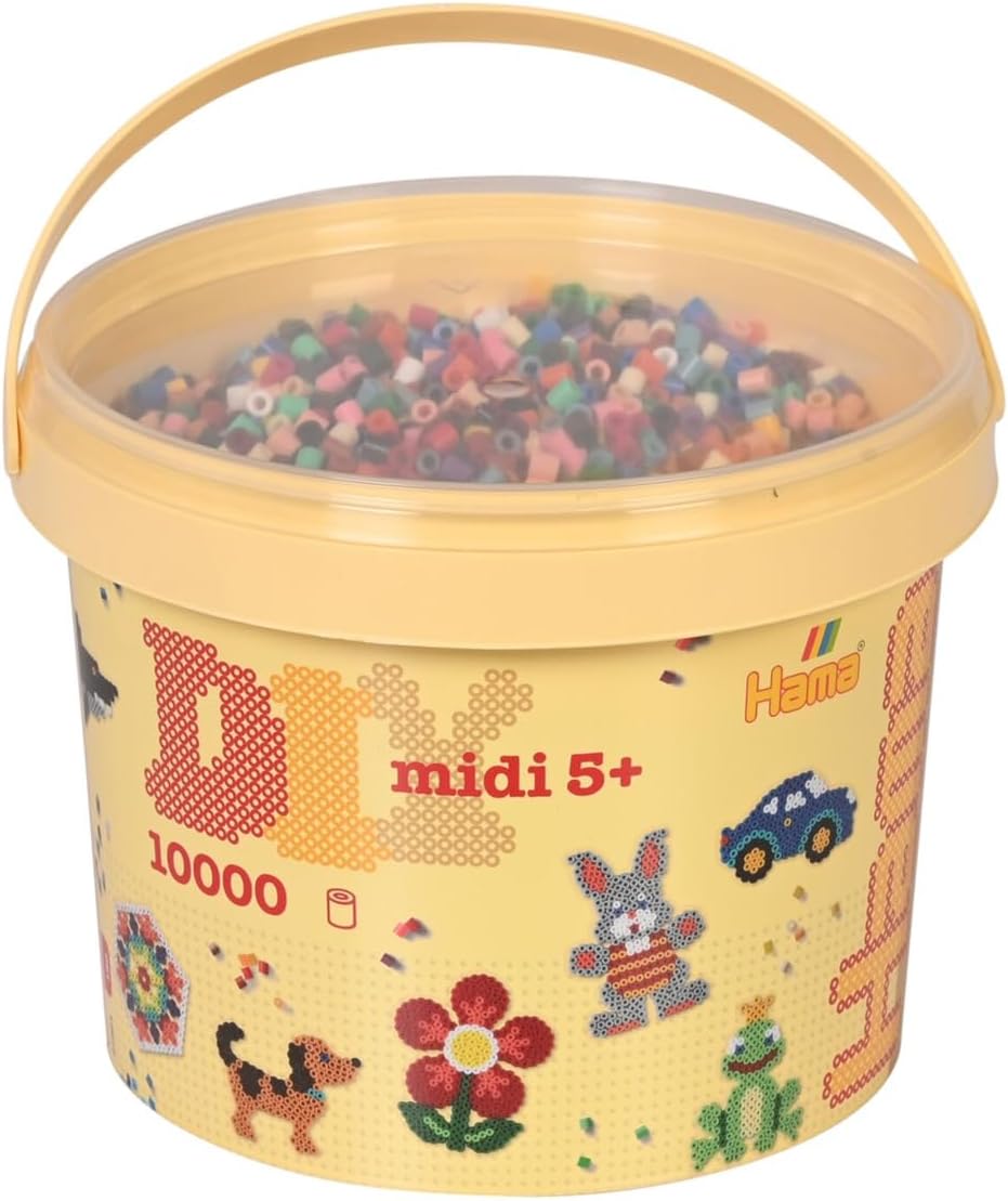 Hama S241 Set Perline Midi - 6000 Perline + 3 Piastre + Carta Da Stirò - Cavallo, Cane, Pappagallo - Età 5+